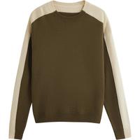 初语复古梅子红撞色毛衣女2024年秋冬软糯圆领针织衫毛织上衣 苔藓绿 M