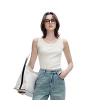 伊芙丽 优可丝环保罗纹慵懒风休闲百搭背心女2024春装 米白 背心 M 100-110斤