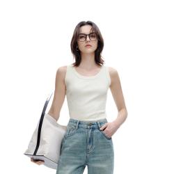 伊芙丽 优可丝环保罗纹慵懒风休闲百搭背心女2024春装 米白 背心 M 100-110斤