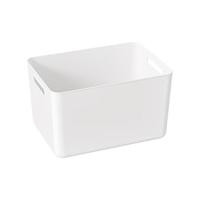 稻草熊桌面收纳盒家用零食玩具杂物整理篮长方形塑料筐厨房无盖储物盒子 21*14*7cm --无盖款 象牙白小号【3个装】