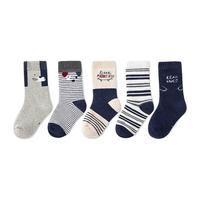 YeeHoO英氏5双装儿童袜子男女童棉质毛圈袜宝宝冬加厚保暖柔软吸汗中筒袜 男童条纹 5双 L(9-12岁 脚长20-22CM)