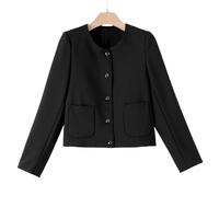 晚白2025春季时尚简约气质小个子穿搭毛呢上衣百搭休闲短款外套女 黑色 S