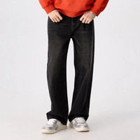 NPC 潮牌复古水洗宽松直筒牛仔裤男百搭舒适休闲 水洗黑 S