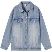 对白新复古回潮水洗新疆棉牛仔外套2025春季落肩宽松时尚休闲上衣 牛仔蓝 S
