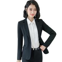 特洛曼长袖小西装女外套职业装女装套装大面试商务正装气质白领工装大码酒店物业销售工作服KY1105 灰色外套+西裤 码数齐全/其他码数下单这里