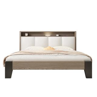 移动端、京东百亿补贴：迎裕财 实木1.8m软包双人床主卧现代简约单人出租屋床 橡木灰软包床 1.8*2米框架结构