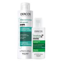薇姿（VICHY）DERCOS绿标390ml+去油瓶200ml+绿标6ml*5片 去屑控油蓬松洗发水