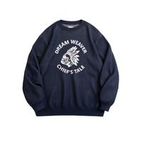 马登 MADEN工装复古仿亚麻毛衣男春法斗酋长字母撞色阿美咔叽圆领套头针织衫 海军蓝 (宽松偏大) M