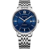 飞亚达(FIYTA)经典系列 蓝盘钢带罗马字钉复古商务男士机械腕表