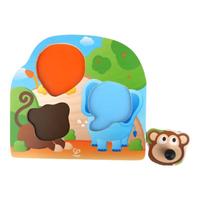 Hape儿童拼图玩具 大颗粒积卡通动物拼图1-3岁男孩女孩宝宝婴幼儿玩具 E1310丛林动物大鼻子抓手拼图