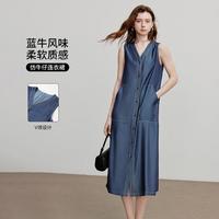 【仿牛仔背心裙】25夏唯品V领大口袋宽松女薄款复古连衣裙
