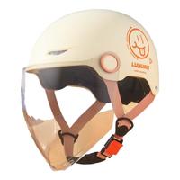 绿源电动车新国标3C认证成人头盔四季通用电瓶车男女帽轻便防晒夏 卡其色-高清短镜