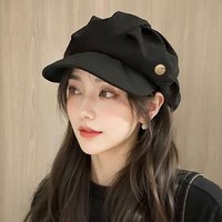 叕二叕 八角帽子女士帽子冬季女士帽子女秋冬天帽子女百搭贝雷帽女报童帽 黑色