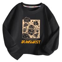 真维斯（Jeanswest）儿童t恤长袖薄款中大童纯棉打底衫男孩室内外休闲宽松上衣机甲风 黑 J星际熊 160cm