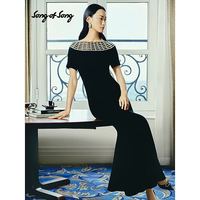 SongofSong 歌中歌Song of Song歌中歌2025春季新款曜石黑设计感时尚摩登礼服裙 黑色 M 38