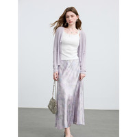 三彩2025夏季缎面印花半身裙松紧腰鱼尾A字裙长裙M 淡紫色花卉 S 155/64A