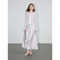 三彩2025夏季缎面印花半身裙松紧腰鱼尾A字裙长裙M 淡紫色花卉 L 165/72A