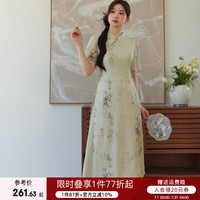 蓝语 大码女装新中式国风改良旗袍气质微胖遮肚子印花连衣裙子夏季 碎花 2XL