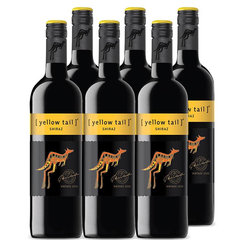 Yellow Tail 黄尾袋鼠 珍藏签名版 世界 智利西拉干型红葡萄酒 6瓶*750ml套装 整箱装