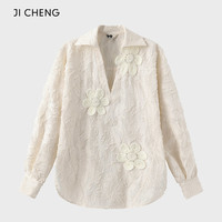 【何健麒同款】Ji Cheng 刺绣花朵长袖衬衫女时尚百搭通勤衬衣 M
