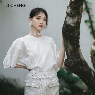 【高定】JiCheng原创设计女士蕾丝刺绣衬衫 小众淑女收腰上衣 M