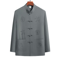 九鹿龙 爸爸装中老年薄款唐装男春夏季中国风爷爷长袖上衣新中式老人衣服