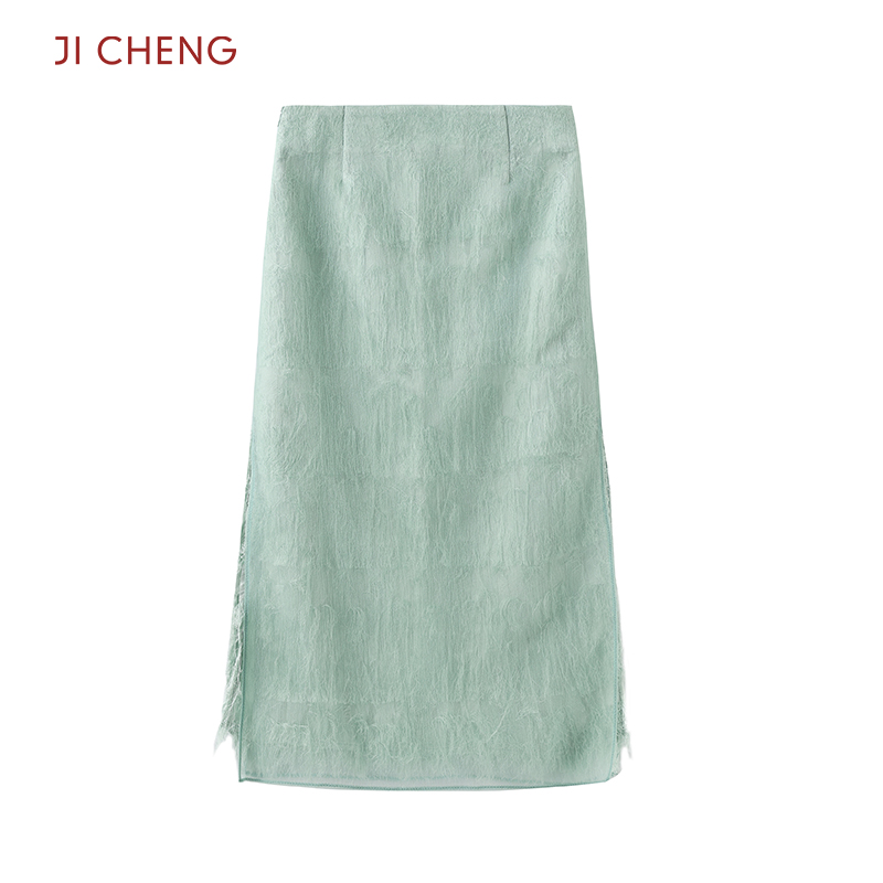 Ji Cheng原创设计半身裙 薄荷曼波风裙子 流苏夏裙直筒旗袍半裙女