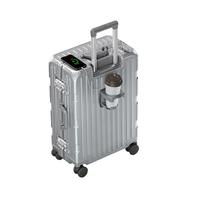 海澜之家(HLA)行李箱男女铝框拉杆箱旅行密码托运皮箱 枪灰色24英寸 枪灰色【干湿分离+USB+杯架】 24英寸-适合5-7天旅行出差