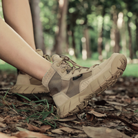 野外徒步鞋男女同款中帮防沙防滑透气登山鞋户外鞋专业沙漠战术靴 深卡其布色(升级加厚四季款) 42