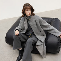 三彩三彩2024冬新款绵羊毛加棉呢大衣宽松长款毛呢外套双排扣休闲女