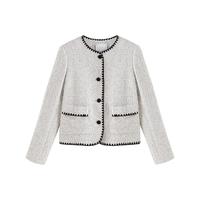 自巧小个子高级感小香风外套女2024秋冬单面呢名媛千金风上衣 黑白彩纱 XS (2码)