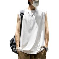 猫人背心男纯棉宽松无袖上衣男士纯色打底衫运动坎肩 白色 L  L (115-140斤)