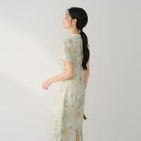 2024新中式旗袍高级感年轻抽褶设计水滴领镂空国风连衣裙女夏