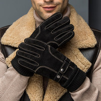 兼彩 真皮手套男冬季保暖加厚触屏户外骑车滑雪运动防滑防风棉礼物男 真皮手套 井字款-黑色