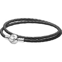 潘多拉（PANDORA）双圈编织皮革手链黑色皮绳简约百搭情侣款生日礼物送女友 黑色双圈编织皮革手链