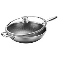 HZIB 赫巴茲 弗夫系列 炒锅(34cm、不粘、304不锈钢、全玻璃盖、有耳)