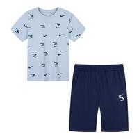 NIKE 3BRAND 耐克男童【短袖T恤+短裤2件套】25夏季满印儿童短袖套装 天蓝 150 /72 【身高140-152cm】