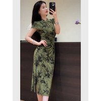 柚伊美 2025巨好看的富家小千金新中式女装绿色碎花盘扣旗袍连衣裙子女夏