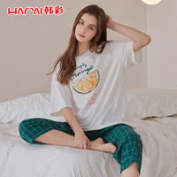 韩彩 HACAI 睡衣女短袖七分裤棉质春夏薄款女士家居服套装TA2231459 白色 XL