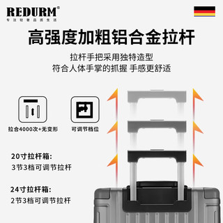 瑞德姆（REDURM）行李箱拉杆箱铝镁合金大容量箱高端旅行箱男登机箱密码箱万向轮 曜岩黑-豪华款航空级铝合金硬箱 20英寸 —可登机/适合短期出行