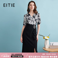 爱特爱 EITIE 假两件印花收腰包臀裙2025夏季新款开叉优雅通勤连衣裙B2407344 极简黑20 2XL (175)