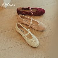 73Hours女鞋转角巴黎2025秋季织镂空鞋面平底纯色玛丽珍鞋单鞋 杏粉 36