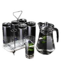 乐美雅玻璃杯子家用水杯套装客厅耐热茶杯凉水壶套装 6只/290ml+杯架+1.3L鸭嘴壶