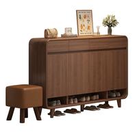 米客米家实木鞋柜家用入户玄关柜防撞收纳柜大容量储物柜靠墙圆角鞋架 【密度板+实木腿】檀木色82cm 组装（自行安装）