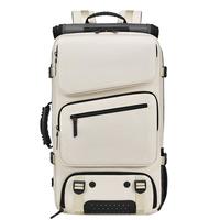 皇牧高端双肩包男士大容量出差旅行大包多功能登山包手提便携电脑背包 7799米白【60L】