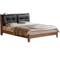 源氏木语实木床真皮软包床简约黑胡桃木双人床家用卧室真皮黑色1.8*2m 原木色九斗柜1.5米