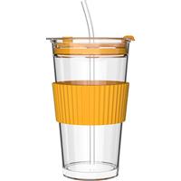 乐唯诗 吸管杯 450ml 透明黄圈