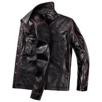 PERCOOL重磅茶芯头层马皮皮衣男款翻领皮夹克秋冬复古休闲皮外套潮流 红茶芯马皮 L号(130斤-145斤)