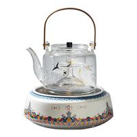 容山堂 茶壶电陶炉套装 2件套(瑞鹤图茶壶+海水江崖电陶炉)