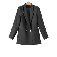 晚白2025春季时尚简约气质上衣百搭休闲翻领纯色西装外套女 灰色 S